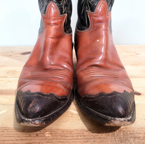 Vintage Tony Lama Men's Western Cowboy Boots Two Tone Leather Rockabilly Size 7 - Picture 10 of 13